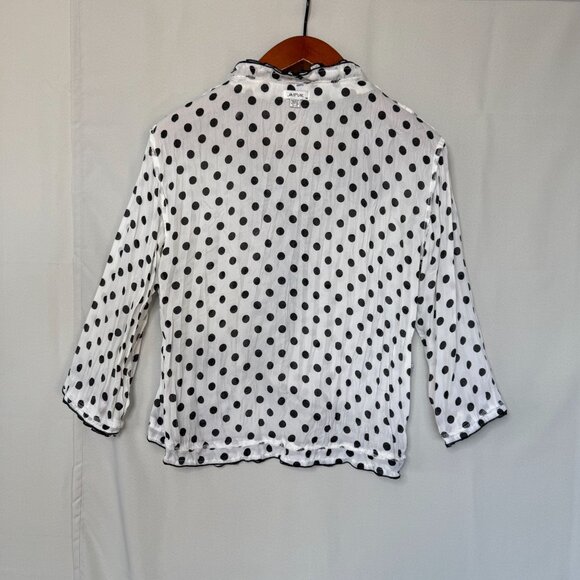 Y2K Jaipur White Black Polka Dot Ruffle Beaded 3-D Floral Applique Blouse Size M - Picture 8 of 11